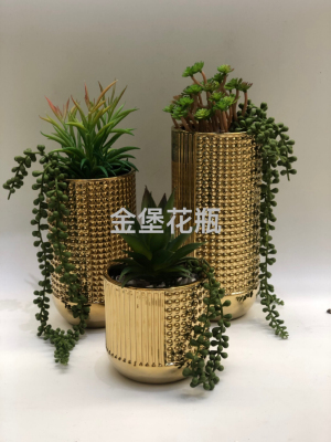 Jinbao Electroplating Medium Temperature Ceramic Flower Pot Vase Succulent Bonsai Decorative Flower Vase Ornaments Vase Decoration
