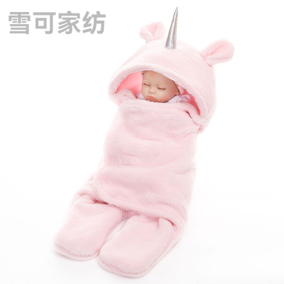 Double-Layer Lambswool Unicorn Swaddling Baby Baby's Blanket Plain Color Gro-Bag Baby Warm Hug Blanket