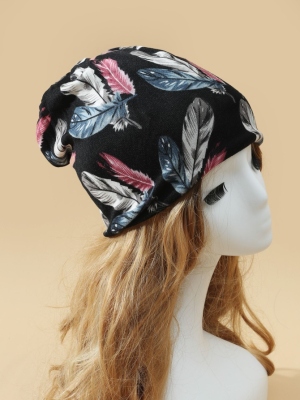 French Velvet Printed Hat Scarf Dual-Purpose Hat