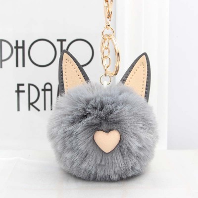 Koorol Cat Fuzzy Ball Pendant Bag Keychain Cat Plush Pendant PU Leather Cat Ear Accessories