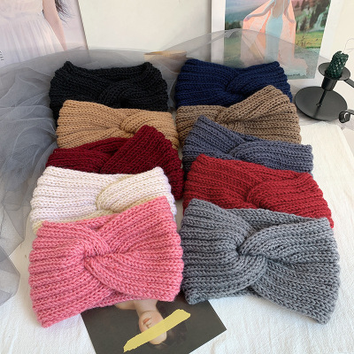 Cross-Border Amazon New Children's Warm Eight-Character Knitted Wool Headband Autumn and Winter Foreign Trade Handmade Hair Band Wholesale