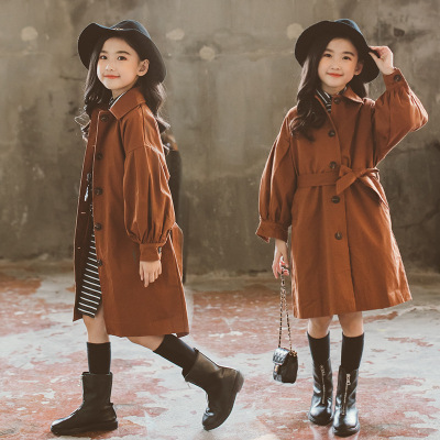 Girls Trench Coat Mid-Length Spring and Autumn 2021 New Korean Style Fashion and Trendy Clothes Children's Clothing Medium and Big Children's Casual Top