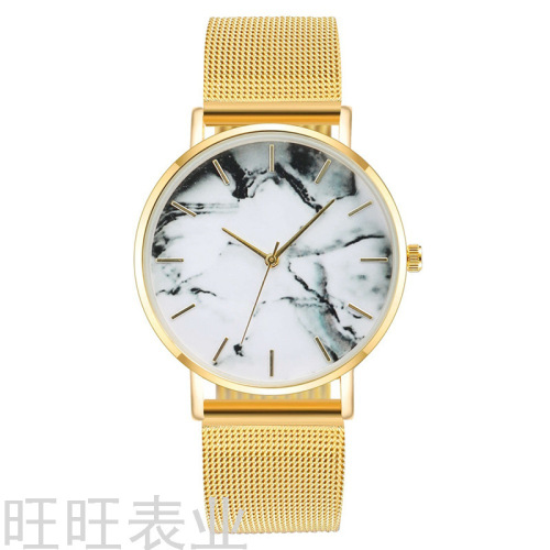 Foreign Trade Hot Sale Creative Fashion Marbling Alloy Mesh Strap Watch Women‘s Stainless Steel Fashion Quartz Watch