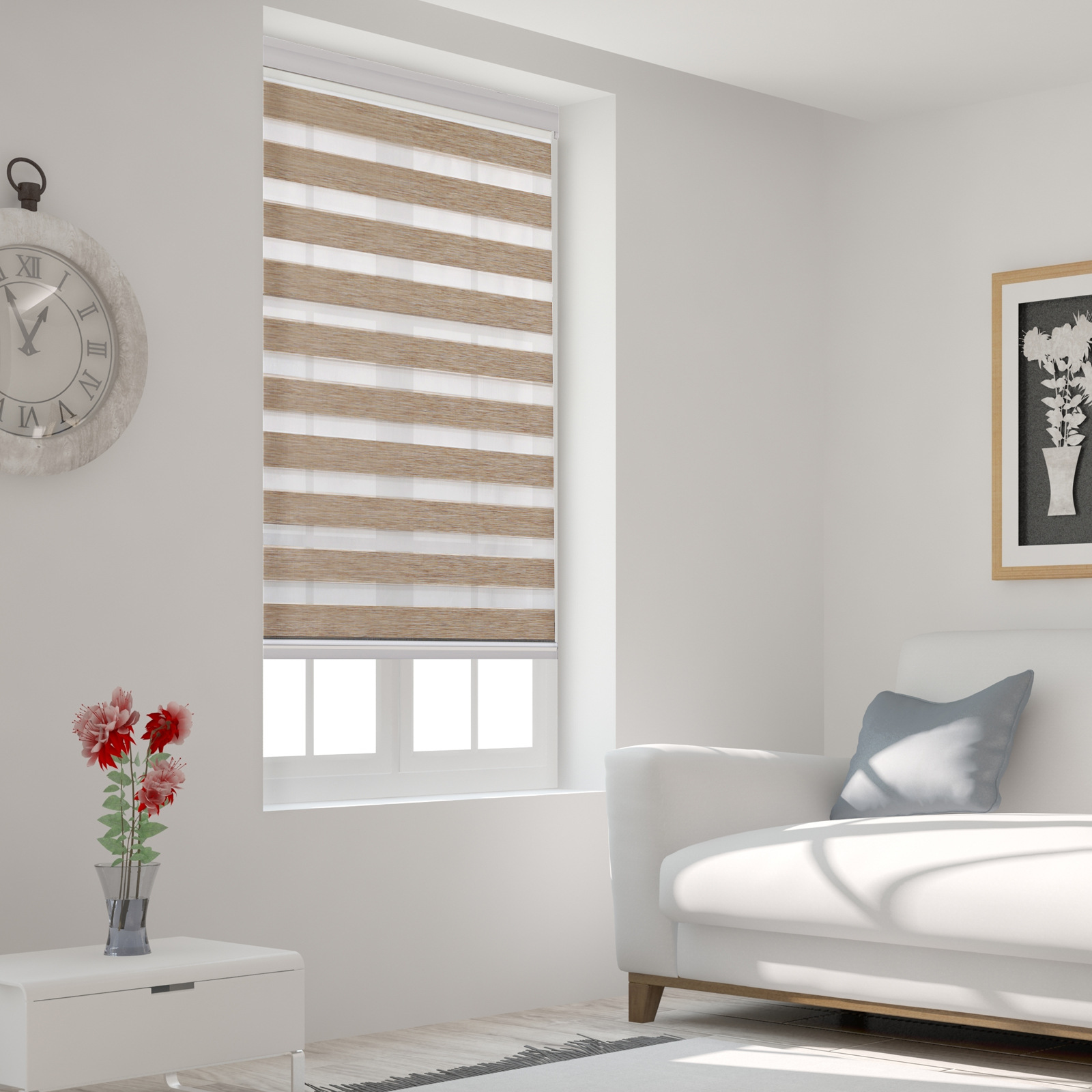 厂家直供窗帘外贸遮阳柔纱帘双层办公室家居卷帘亚麻遮光窗帘