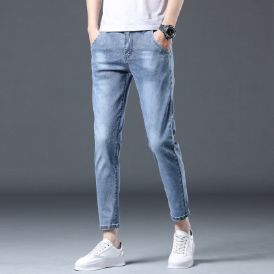 Cropped Jeans Men's Korean-Style Fashion Elastic Slim Fit Skinny Pants Youth Popularity Fashion Casual Men's Jeans