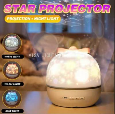 Led Starry Sky Projection Lamp Bedroom Bedside Small Night Lamp Dream Bow Small Night Lamp Charging Table Lamp