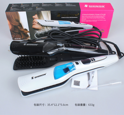 Cross-Border Hot Sale LCD Steam Spray Does Not Hurt Hair Straightener Straight Comb Straightening Hair Splint Wet and Dry 8729