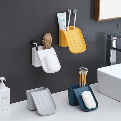 Creative Wall Soap Holder Bathroom Multi-Functional Soap Holder Soap Dish Drain Soap Box Punch-Free