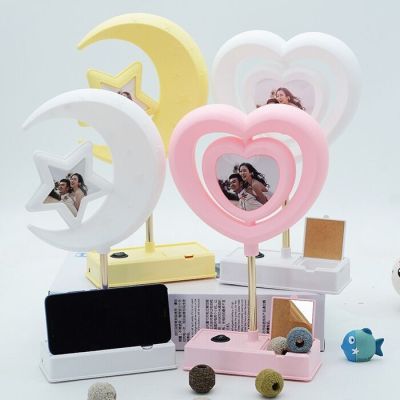 Factory Direct Sales Peach Heart Style Led Photo Frame Storage Beauty Lamp Multifunctional Creative Table Lamp