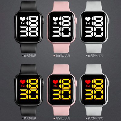 2021 New Yi Small Square Couple Children's Watch Male and Female Students Sports Waterproof Apple LED Electronic Watch