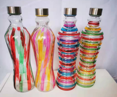 Factory Direct Sales Glass Water Bottle Glass Hand-Painted Water Bottle Twill, Horizontal Pattern, Glossy