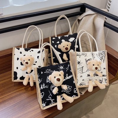 Cute Bear Japanese Women Bag Bag Cartoon Student Handheld Cloth Bag Trendy New Canvas Bag Women
