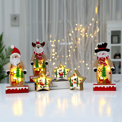 2020 Christmas Wooden Luminous Pendant Christmas Tree Decoration Accessories Christmas Children's Gift Shopping Mall Family Atmosphere