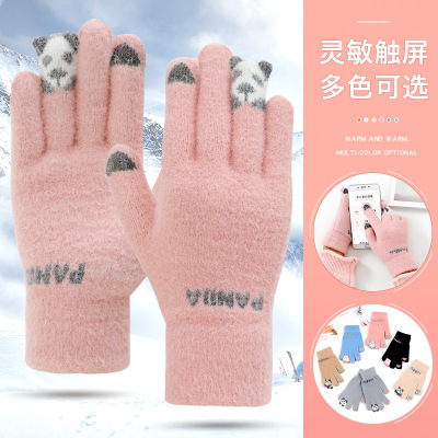 Autumn and Winter Touch Screen Warm Gloves Women's Cute Student Five-Finger Parent-Child Gloves Children's Winter Cold-Proof Finger Gloves
