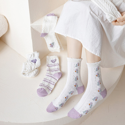 White Socks for Women Cute Japanese Style JK Socks Lolita Lace Socks Ins Trendy Summer Tube Socks Women's Summer Thin