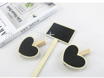 Small Blackboard Clip Wooden Craftwork Heart-Shaped Rectangular Fashion Photo Folder Multi-Function Mark Stationery Gifts Clip