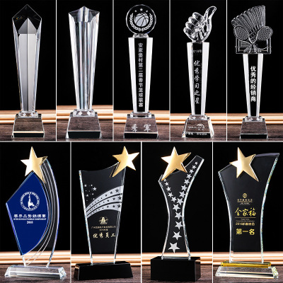 Factory Wholesale Crystal Trophy Thumb Five-Pointed Star Creative Annual Meeting Trophy Basketball Football Game Trophy Production