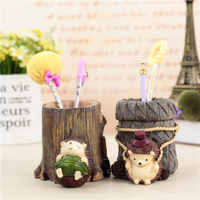 Creative Cartoon Hedgehog Pen Holder Resin Craft Gift Desk Storage Decoration Decoration For Children Birthday Gift