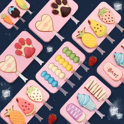 Factory in Stock Homemade Cartoon Ice Cream Stick Ice Lollipop Mould DIY Customized New Product with Lid 3 Even Silicone Ice Cream Mold