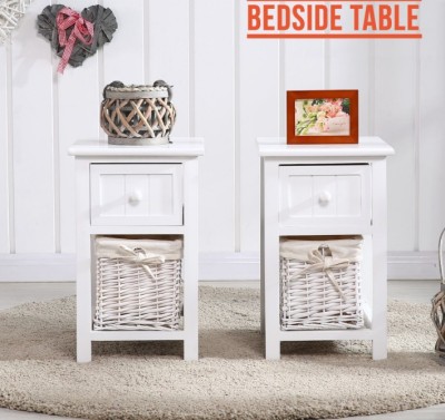 Simple Pastoral Fabric Knitted Basket Drawer Wooden Furniture Bedroom Storage Cabinet Bedside Table