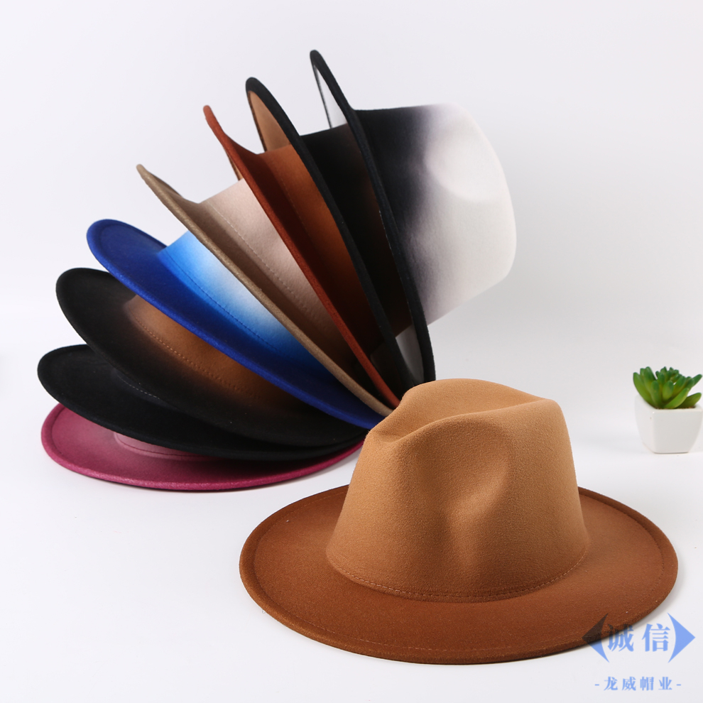 欧美流行秋冬季大檐帽 时尚平沿礼帽 男女毛呢巴拿马爵士软呢帽