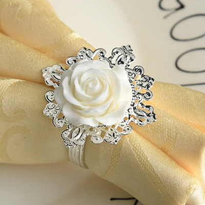 Wedding Hotel Decoration Banquet Table Napkin Ring Metal White Rose Napkin Ring Mat Towel Ring Restaurant Decoration
