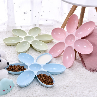 Cattery Supply New Creative Cat Tableware Petals Multi-Grid Cat Bowl Plastic Pet Bowl Feeding Water Cat Bowl