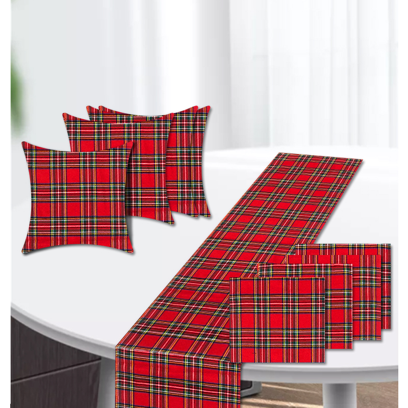 Wedding Christmas Birthday Party Red and Green Plaids Table Runner Table Mat Tablecloth Pillowcase Dining Table