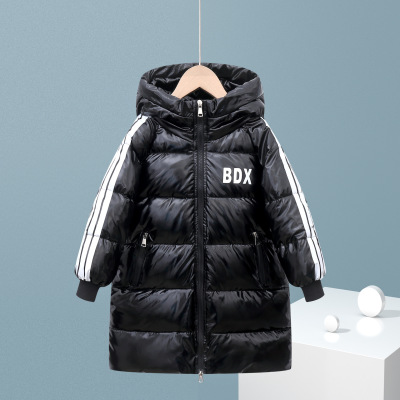 Children's down Jacket Boys and Girls Mid-Length 2021 New Medium and Big Children Korean Style Thickened Western Style Glossy Disposable Coat