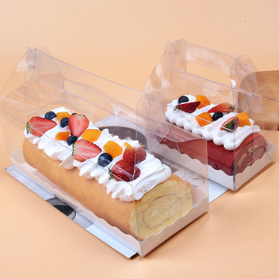 Portable Transparent Egg Roll Packing Box Long Transparent Japanese Style Cute Towel Swiss Roll Baking Pastry Portable Box