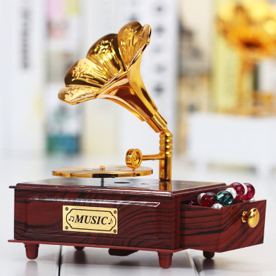 Factory Direct Sales Retro Phonograph Music Box Multifunctional Jewelry Storage Music Box Desktop Creativity Ornaments