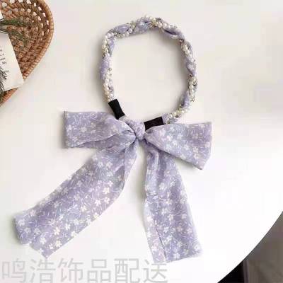 Pearl Floral Ribbon Rhinestone Hair Band Women's Tie Sweet Hair Clip Headband 2021new Super Fairy Headband Headdress