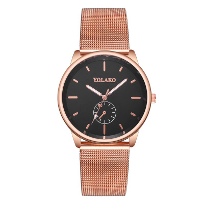 Yolako Men's Mesh Belt Simple and Stylish Casual Watch Single-Eye Scale round Dial Watch