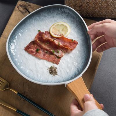 Ceramic Pot King Ceramic Binaural Sushi Plate Dish Cheese Baked Rice for Home Use Dinner Plate Stone Pattern Handle Steak Plate