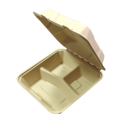 8-Inch 3-Grid Lunch Box Degradable Sugarcane Pulp Lunch Box Disposable Biodegradable Meal Box Hamburger Box