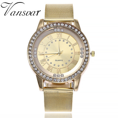 Geneva Foreign Trade New Alloy Mesh Strap Full Diamond Casual Women's Watch Trend Diamonds with Roman Numbers Mesh Strap Watch