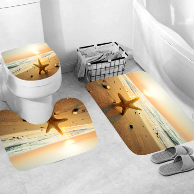 Bathroom Mat Toilet Mat Coral Fleece Three-Piece Set Square Pad Non-Slip Mat Bathroom Bathroom Absorbent Floor Mat Three-Piece Set