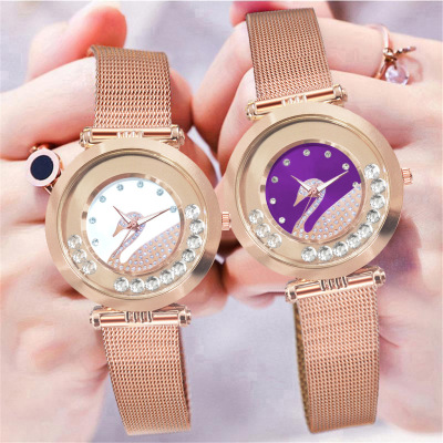 Fashion Alloy Mesh with Swan Diamond Quicksand Ball Women's Be in Good Luck Watch Quartz Casual Watch