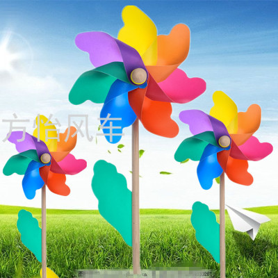 32 Colorful Wooden Pole Windmill Frosted Thickened Scenic Spot Garden Real Estate Plug-in Children's Toy Factory Direct