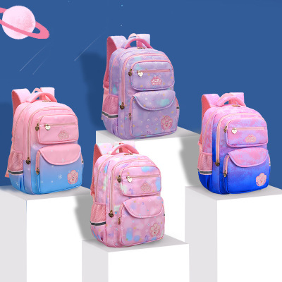 Gradient Cartoon Girl Schoolbag Grade 1-3-6 Primary School Schoolbag Children Korean Style Lightweight Burden Alleviation Spine Protection