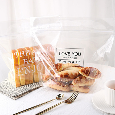 450G Toast Bread Bag Zipper Packing Bag Portable Transparent Window Self-Sealing Baking Dessert Bag 1500 Pcs/Box