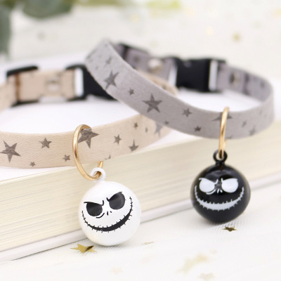 Wholesale Punk Pet Supplies Skull Smiley Bell Two-Dimensional Ornament Dogs and Cats Dog Collar Collar with Packaging