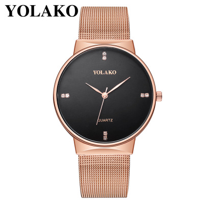 Foreign Trade Hot Sale Yolako Brand Watch Fashion Diamond-Embedded Ultra-Thin Mesh Strap Women's Watch Couple Casual Watch