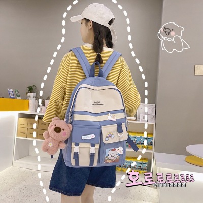 Schoolbag Female Korean Harajuku Ulzzang High School and College Student Junior High School Student Contrast Color Ins Cute Large Capacity Backpack