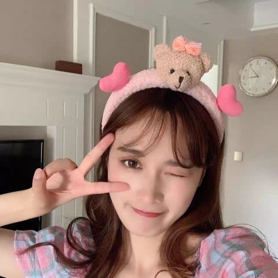 Cute Plush Bear Headband Internet Celebrity 2021 New Women's Summer Hairpin for Hair Washing French Headband Hair Tie Headdress