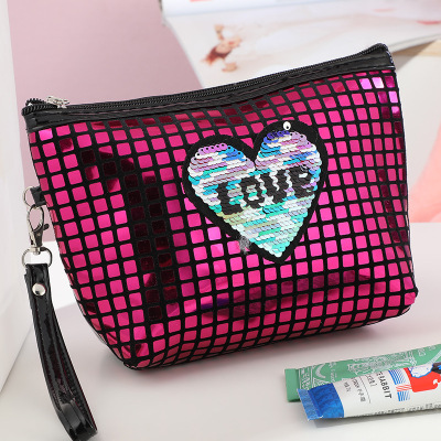 European and American Plaid Pattern Sequins Cosmetic Bag Portable PVC Portable Toiletry Bag Zipper Personalized Storage Bag Wholesale