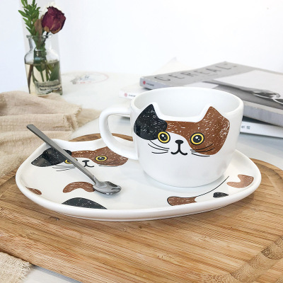 Cute Cartoon Cat Ceramic Coffee Set Set Restaurant Small Capacity Water Cup Hotel Dessert Mug Customized