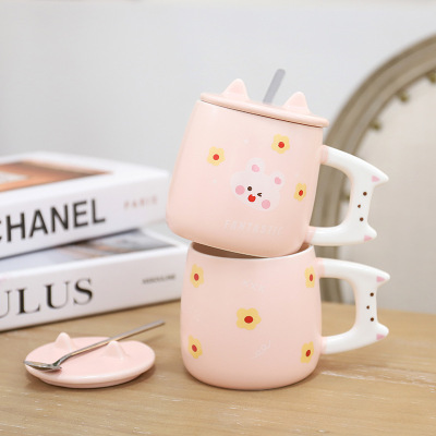 Korean Style Pink Cartoon Cute Rabbit Ceramic Cup Girl's Heart Office Coffee Cup Artistic Fresh Mark Cup