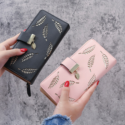 2020 New Korean Women's Wallet Long Fashion Clutch Hollow Leaves Zipper Hasp Wallet Women's Bag