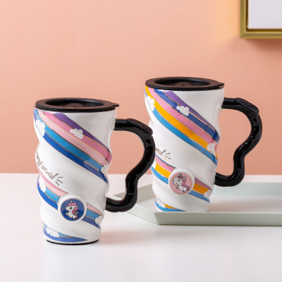 Creative Personality Mug Trendy Internet Celebrity Cup Office Large Capacity Ceramic Cup Home Couple Water Cup with Lid